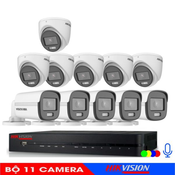 Bộ 11 Mắt Camera Analog Âm Thanh Có Màu Ban Đêm Hikvision 2.0M