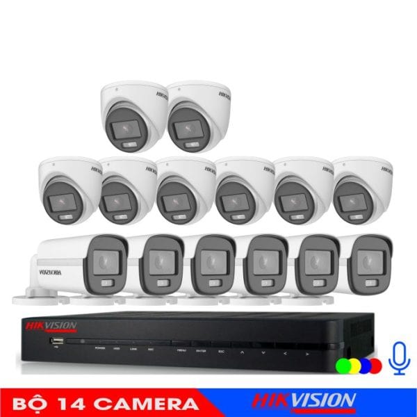Bộ 14 Mắt Camera Âm Thanh Có Màu Ban Đêm Hikvision 2.0M