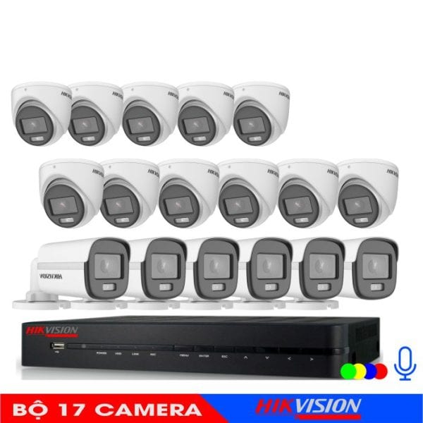 Bộ 17 Mắt Camera Anlog Âm Thanh Có Màu Ban Đêm Hikvision 2.0M