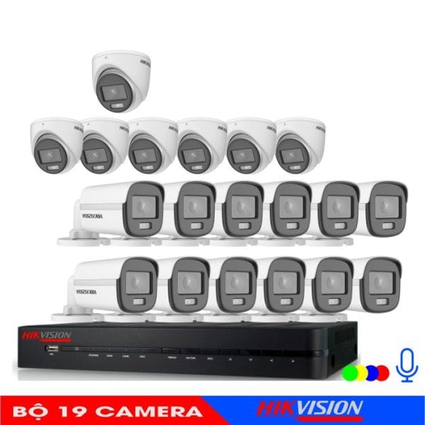 Bộ 19 Mắt Camera Âm Thanh Có Màu Ban Đêm Hikvision 2.0M