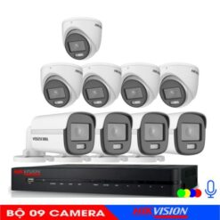 Bộ 9 Mắt Camera Analog Âm Thanh Có Màu Ban Đêm Hikvision 2.0M