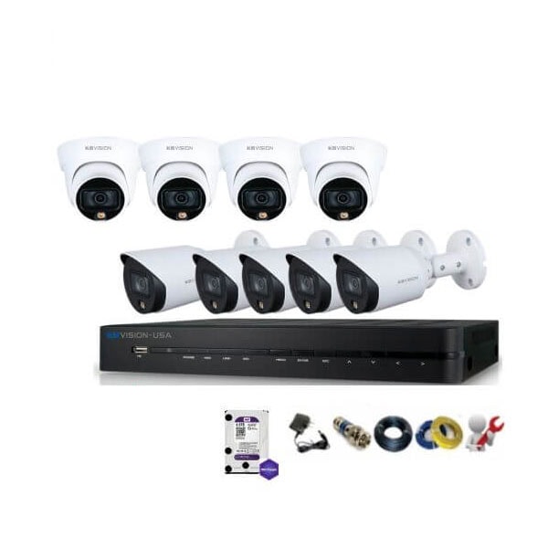 Bộ 9 Mắt Camera Fullcolor KBvision Có Màu Ban Đêm 2.0M
