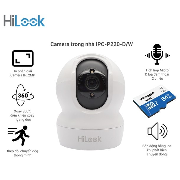 Camera HiLook Wifi IP 2MP IPC-P220-Lắp trong nhà