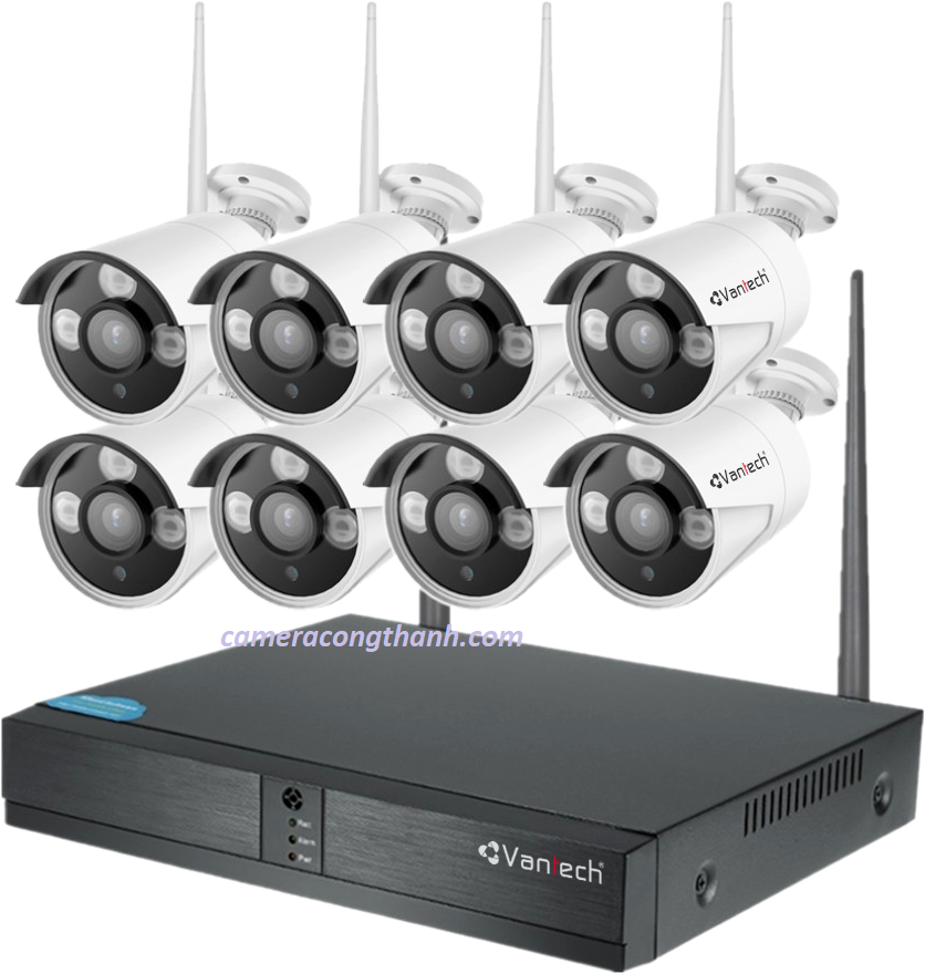 Bộ Kích Camera Vantech KIT Wifi NVR 8CH 1080P VP-0860W gồm 8 camera thân Wifi IP 2.0 MP và Đầu ghi Wifi 8 kênh 2.0 MP tích hợp Router Wifi