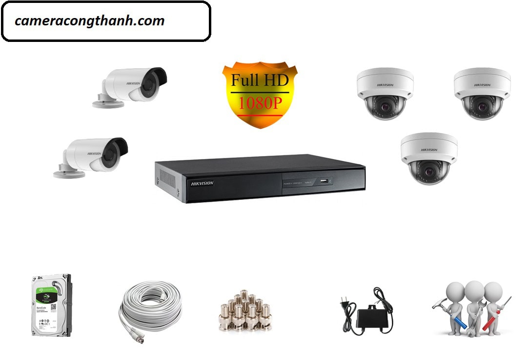 Lắp Đặt Trọn Bộ 5 Camera Giám Sát Hikvision 1.0MP 720P