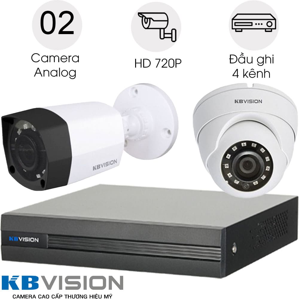 TRỌN BỘ 2 CAMERA KBVISION 2MP CHÍNH HÃNG FULL HD 1080P